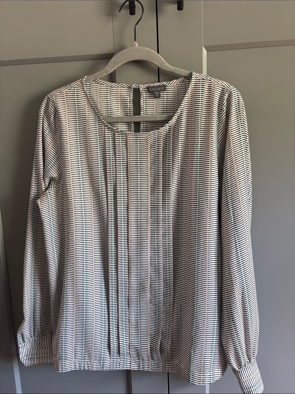 Lilla P • Multi-color Striped Pleated Long-Sleeve Blouse